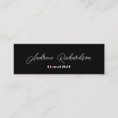 Zwarte elegante rode moderne script contactkaartje (Voorkant)