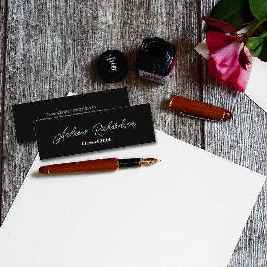 Zwarte elegante rode moderne script contactkaartje
