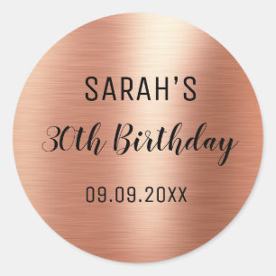 Zwarte Elegante Roze Gouden Folie 30e Verjaardag  Ronde Sticker