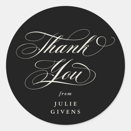 Zwarte Elegante Script Afstudeer Dank Je Ronde Sticker (Voorkant)