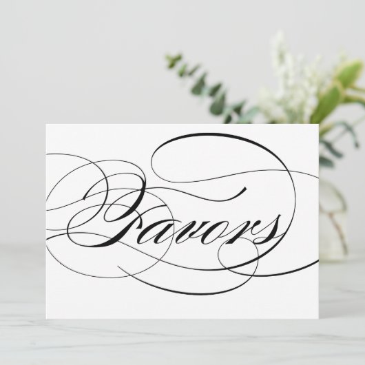 Zwarte Elegante Script Bruiloft Favorieten Bord Kaart (Staand voorkant)