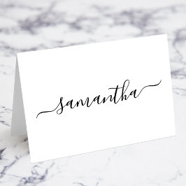 Zwarte Elegante Script Handtekening Naam Plaatskaa Kaart