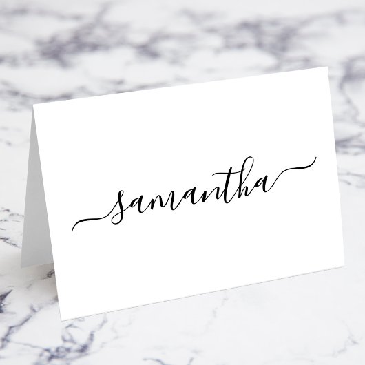Zwarte Elegante Script Handtekening Naam Plaatskaa Kaart