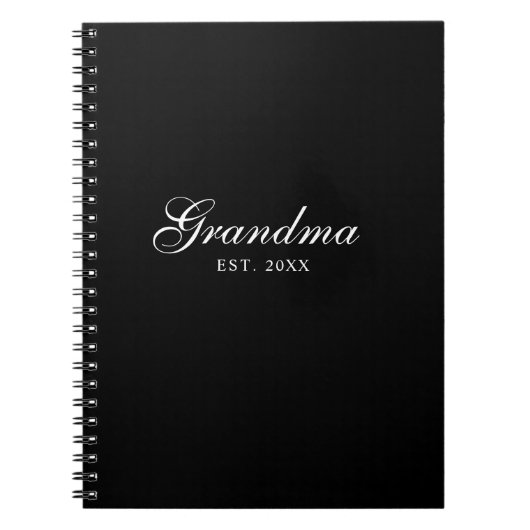 Zwarte Elegante Script Oma Opricht Notitieboek (Voorkant)