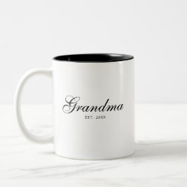 Zwarte Elegante Script Oma Oprichtingsdatum Tweekleurige Koffiemok
