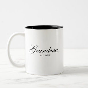 Zwarte Elegante Script Oma Oprichtingsdatum Tweekleurige Koffiemok