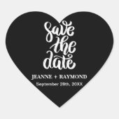 Zwarte Elegante Script Save The Date Boho Bruiloft Hart Sticker (Voorkant)