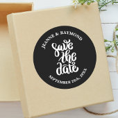 Zwarte Elegante Script Save The Date Boho Bruiloft Ronde Sticker