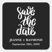 Zwarte Elegante Script Save The Date Boho Bruiloft Vierkante Sticker (Voorkant)