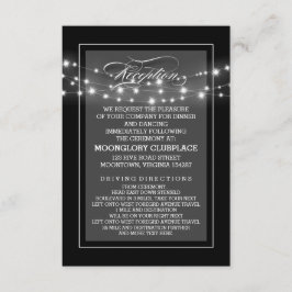 Zwarte elegante snoerlichten ontvangstkaarten informatiekaartje