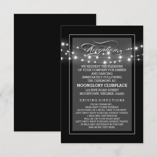 Zwarte elegante string lichten ontvangst kaarten (Voorkant / Achterkant)