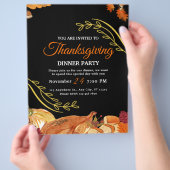 Zwarte Elegante Thanksgiving dinerfeest Print Flyer (Hand)