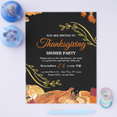 Zwarte Elegante Thanksgiving dinerfeest Print Flyer (Enkel)