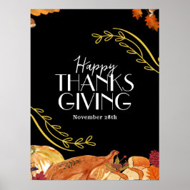 Zwarte Elegante Thanksgiving dinerfeest Uitnodigin Poster