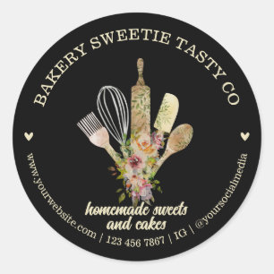 Zwarte Elegante Thuisgemaakte Catering Bakkerij Ch Ronde Sticker