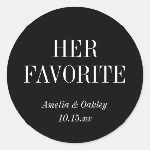Zwarte Elegante Trouwgunst Haar Favoriete Aangepas Ronde Sticker