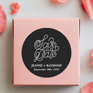Zwarte Elegante Typografie Trouw Save the Date Ronde Sticker