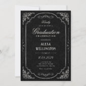 Zwarte elegante victoriaanse afstuderen kaart (Voorkant)