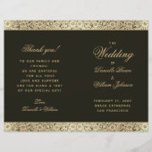 Zwarte Elegante Vintage Bloemige Trouwprogramma's (Voorkant)