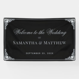 Zwarte Elegante Vintage Neppe Silveren Trouw Uitno Spandoek