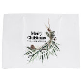 Zwarte elegante waterverf botanische kerstachic groot cadeauzakje (Voorkant)