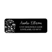 Zwarte Elegante Wilde Bloem Retouradres Etiket (Voorkant)