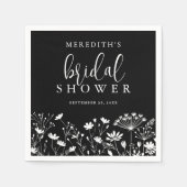 Zwarte Elegante Wilde Bloemen Bruidsdouche Servet (Voorkant)