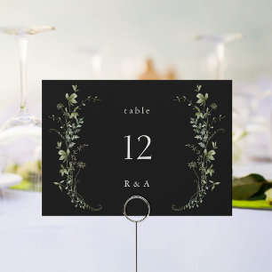 Zwarte Elegante Wilde Bloemen Bruiloft Tafelnummer