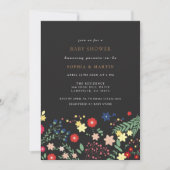 Zwarte Elegante Wilde Bloemen Patroon Baby Shower Kaart (Voorkant)