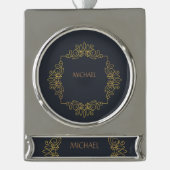 Zwarte elegantie in jouw naam verzilverd banner ornament (Voorkant)