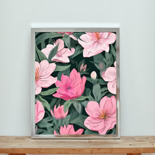 Zwarte Elegantie: Roze Bloemen Naadloos Patroon Foto Afdruk