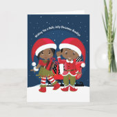 Zwarte Elf Twins Elf Holiday Card Feestdagen Kaart (Voorkant)
