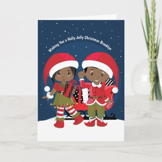 Zwarte Elf Twins Elf Holiday Card Feestdagen Kaart (Voorkant)