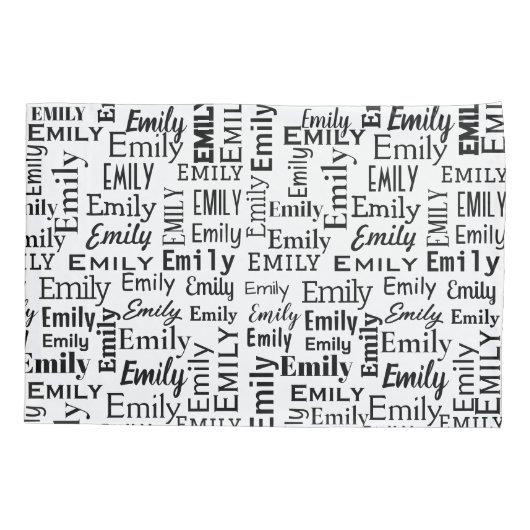 Zwarte EMILY naam op wit Kussensloop (Achterkant-Links)