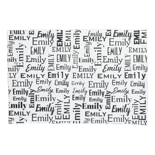 Zwarte EMILY naam op wit Kussensloop (Voorkant-Links)