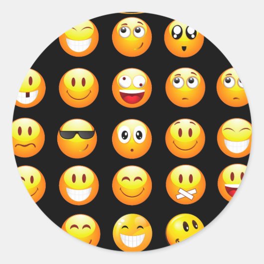 zwarte emojus ronde sticker (Voorkant)