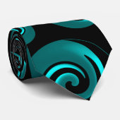 Zwarte en Aqua Turquoise Draaikolken Stropdas (Opgerold)