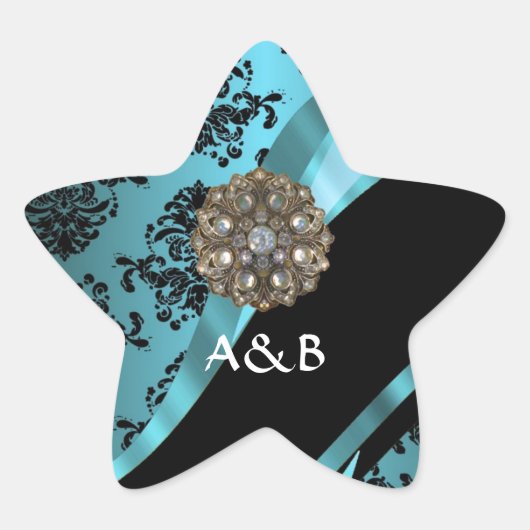 Zwarte en aquamarine-demker ster sticker (Voorkant)
