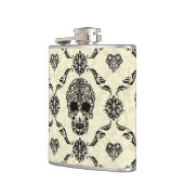 Zwarte en beige bloemige suikerschedel heupfles (Links)