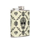 Zwarte en beige bloemige suikerschedel heupfles (Rechts)