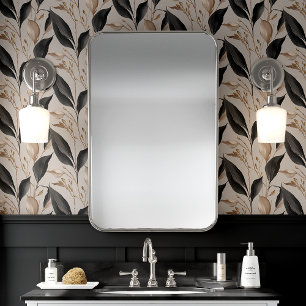 Zwarte en beige botanische bladbloem behang