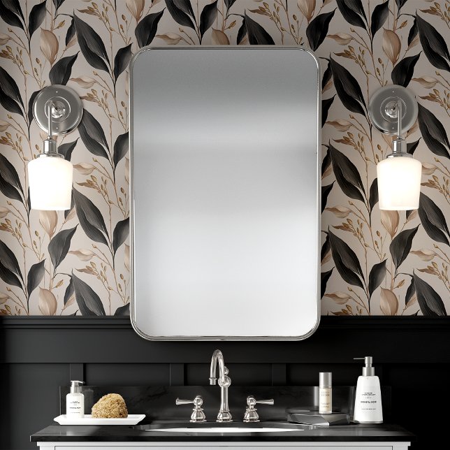 Zwarte en beige botanische bladbloem behang (Creator heeft geüpload)