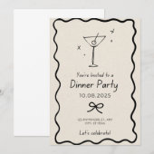 Zwarte en beige diner uitnodigen kaart (Voorkant / Achterkant)