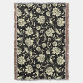 Zwarte en beige  Floral Damaskers 3 Deken (Voorkant Verticaal)