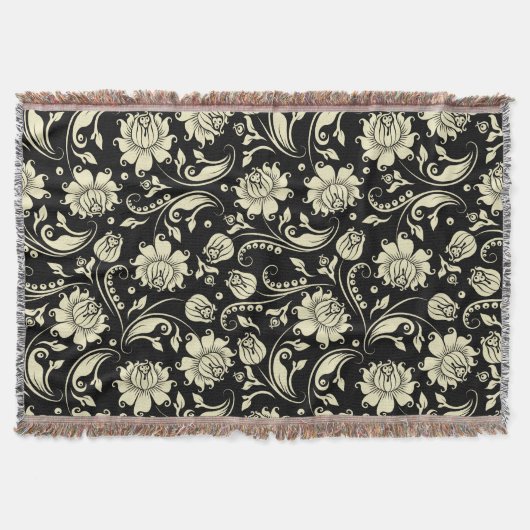 Zwarte en beige  Floral Damaskers 3 Deken (Voorkant)