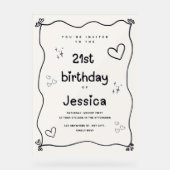 Zwarte en beige hart minimale uitnodiging acryl bord (Voorkant)