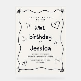 Zwarte en beige hart minimale uitnodiging acryl bord