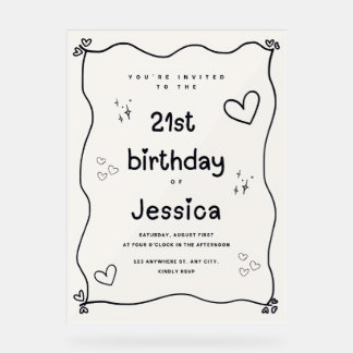 Zwarte en beige hart minimale uitnodiging acryl bord