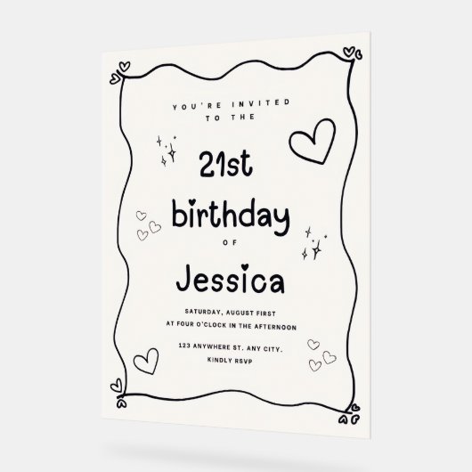 Zwarte en beige hart minimale uitnodiging acryl bord (Hoek)