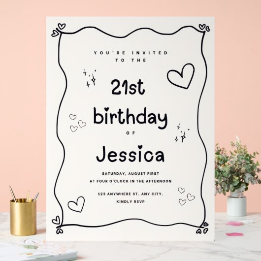 Zwarte en beige hart minimale uitnodiging acryl bord (Huwelijk)